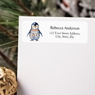 Scandinavian Blue Penguin Return Address Label