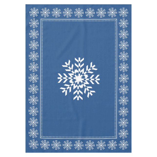 Scandinavian Blue Snowflake Pattern Tablecloth (Front)