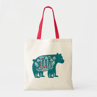 Scandinavian Blue Vintage Holiday Nordic Bear Tote Bag