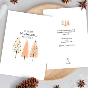 Scandinavian Boho Pine Trees Nordic Winter Scene  Holiday Card