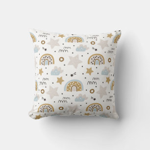 Scandinavian Boho Rainbow with stars Throw Pillow