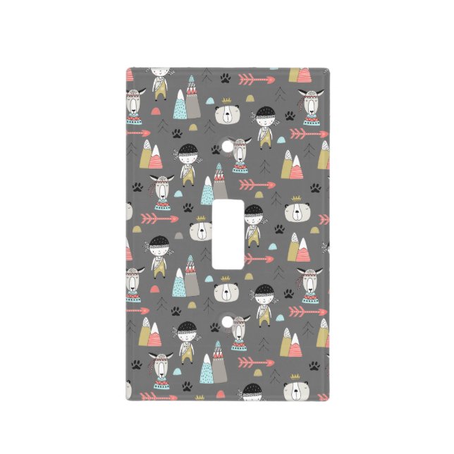 Scandinavian Boho Wilderness Dark Gray  Light Switch Cover (Front)