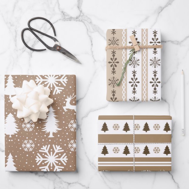 Scandinavian Brown and White  Wrapping Paper Sheets (Front)