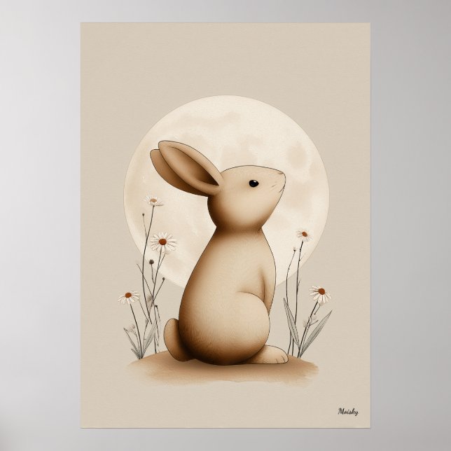 Scandinavian Bunny Nursery Wall Art Neutral Baby (Front)