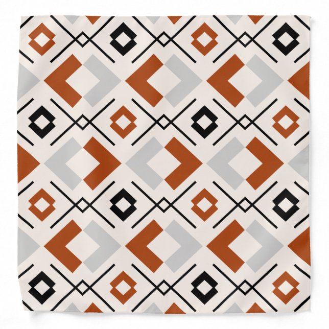 Scandinavian burnt orange gray and beige geometric bandana (Front)