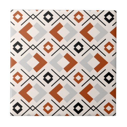 Scandinavian burnt orange gray and beige geometric ceramic tile