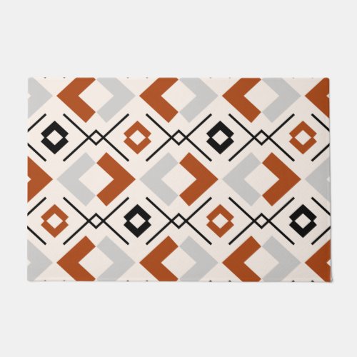 Scandinavian burnt orange gray and beige geometric doormat