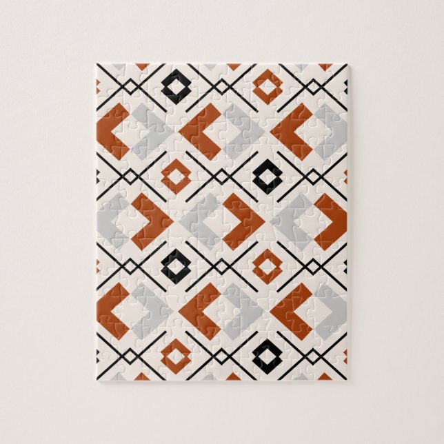 Scandinavian burnt orange gray and beige geometric jigsaw puzzle (Vertical)