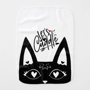 Scandinavian Cat Lets Cuddle Black and White white Baby Burp Cloth