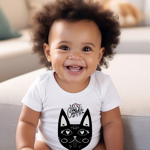 Scandinavian cat Lets cuddle love black and white Baby Bodysuit