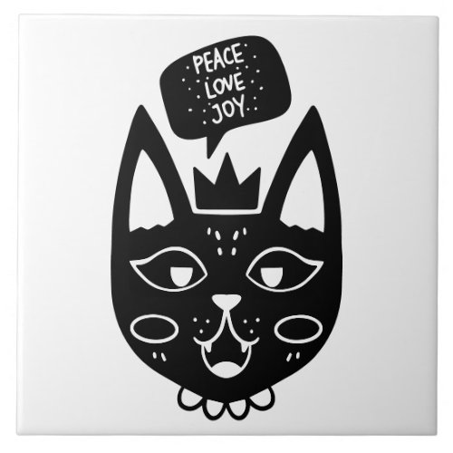 Scandinavian cat saying peace love joy ceramic tile