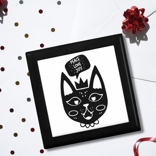 Scandinavian cat saying peace love joy gift box