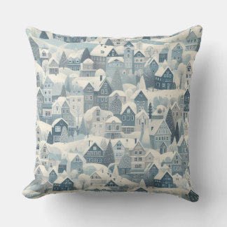 Scandinavian Charm Nordic Snow Winter Town Pattern Throw Pillow