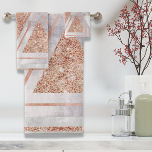 scandinavian chic rose gold geometric white marble bath towel set