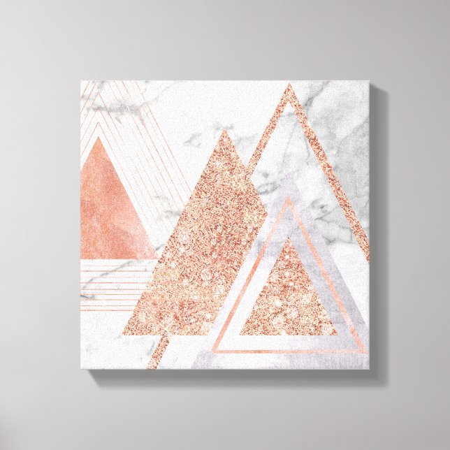 scandinavian chic rose gold geometric white marble canvas print (Front)