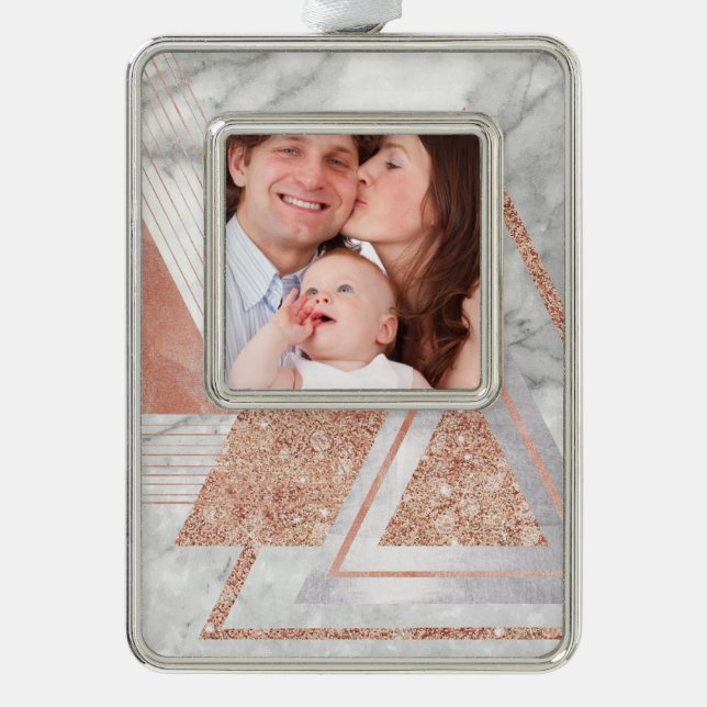 scandinavian chic rose gold geometric white marble christmas ornament (Front)