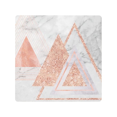 scandinavian chic rose gold geometric white marble metal print