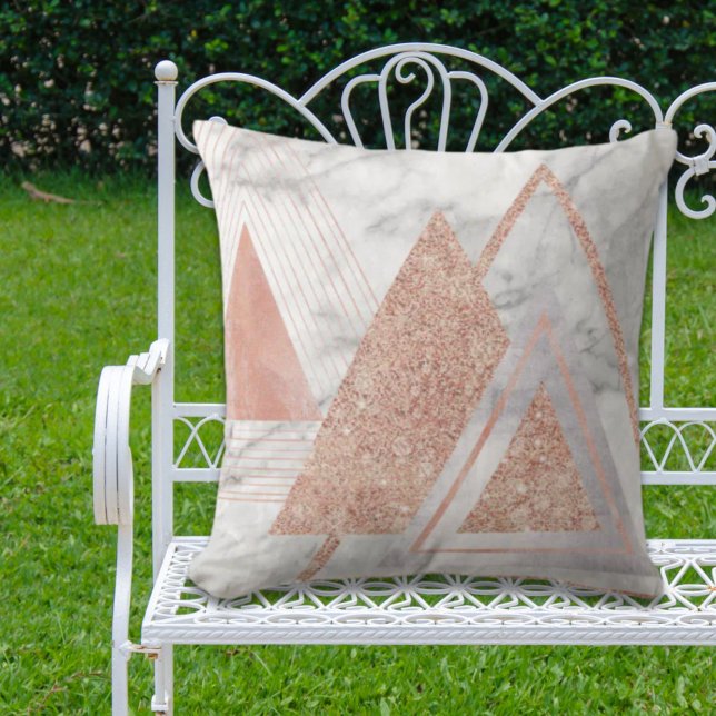 scandinavian chic rose gold geometric white marble outdoor pillow (scandinavian chic rose gold geometric white marble outdoor pillow)
