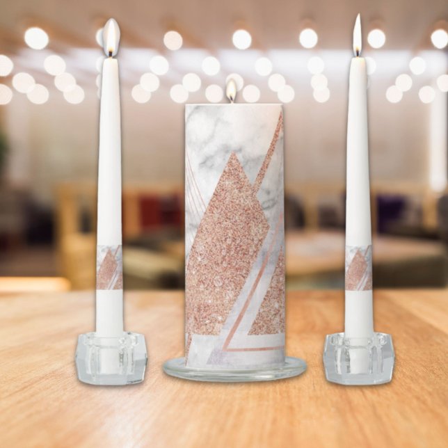 scandinavian chic rose gold geometric white marble unity candle set (scandinavian chic rose gold geometric white marble unity candle set)