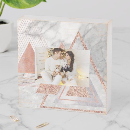 scandinavian chic rose gold geometric white marble wooden box sign