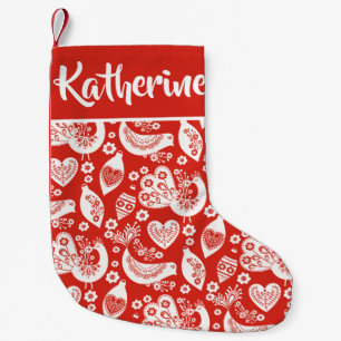 Scandinavian Christmas Bird Pattern - Personalized Small Christmas Stocking