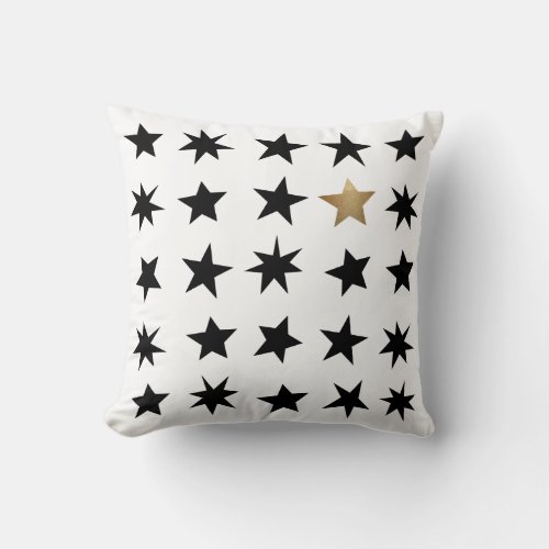 Scandinavian Christmas Black and Gold Star Throw Pillow