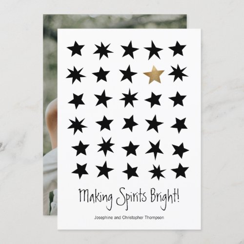 Scandinavian Christmas Black Gold Star Photo Invitation