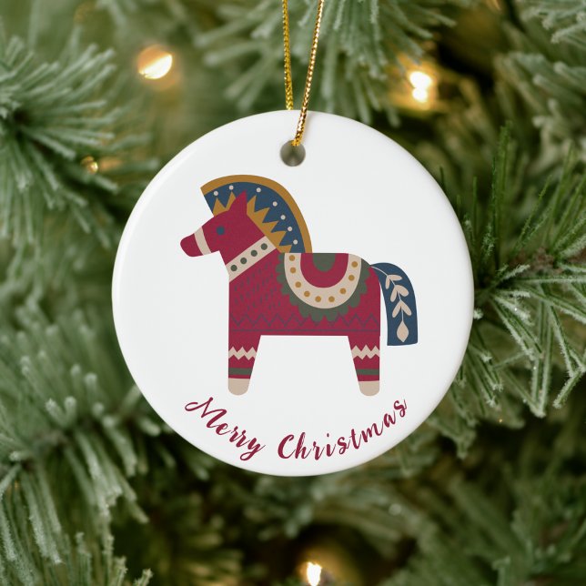  Scandinavian Christmas Ceramic Ornament (Scandinavian folk trendy nordic swedish modern boho winter Christmas art )