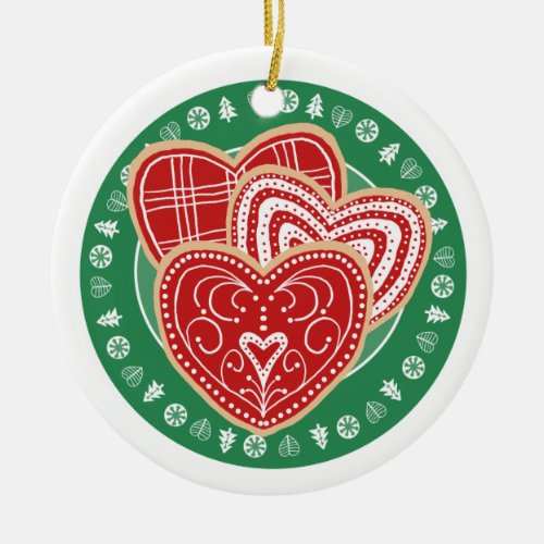 Scandinavian Christmas Cookies Folk Art Ceramic Ornament