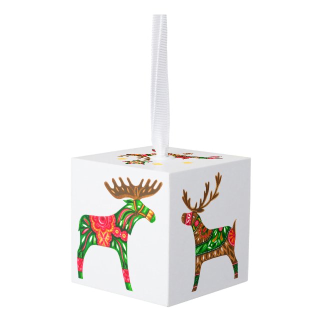 Scandinavian Christmas Cube Ornament (Back Angled)