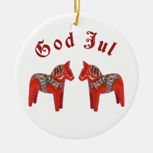 Scandinavian Christmas Dala Horse God Jul Custom Ceramic Ornament