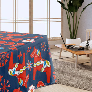 Scandinavian Christmas Decor   Swedish Dala Horse Tablecloth