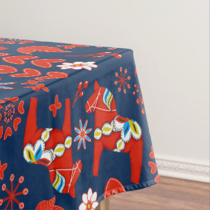 Scandinavian Christmas Decor   Swedish Dala Horse Tablecloth