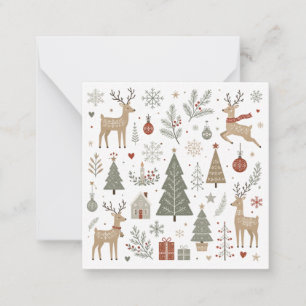 Scandinavian Christmas Deer and Winter Woodland Note Card