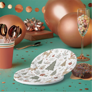 Scandinavian Christmas Deer and Winter Woodland Paper Plates