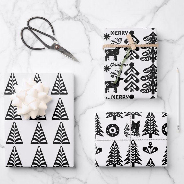  scandinavian christmas design wrapping paper sheets (Front)