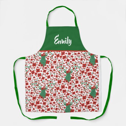 Scandinavian Christmas Floral Pattern with Antlers