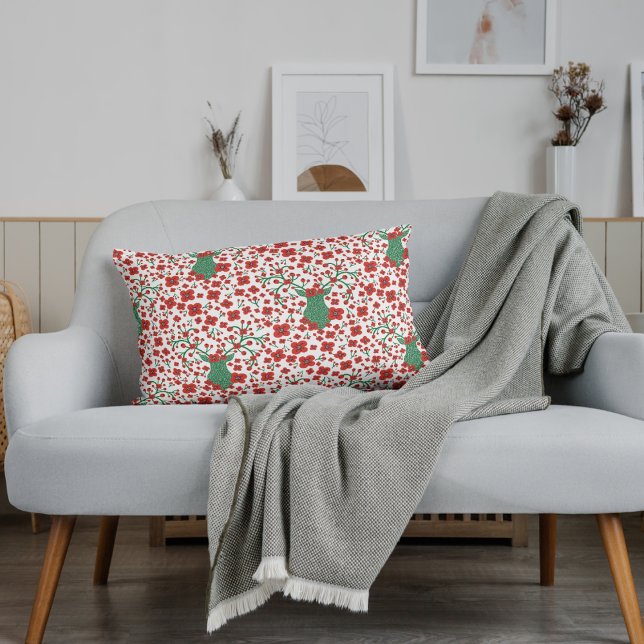 Scandinavian Christmas Floral Pattern with Antlers Lumbar Pillow (Creator Uploaded)