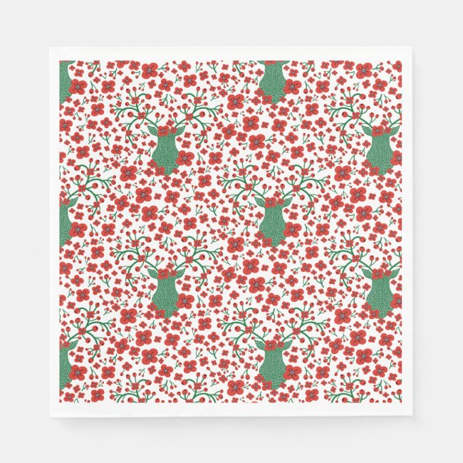 Scandinavian Christmas Floral Pattern with Antlers