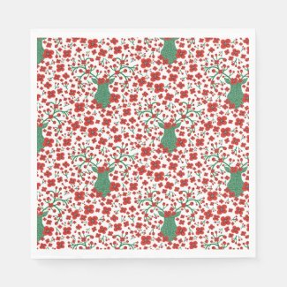 Scandinavian Christmas Floral Pattern with Antlers