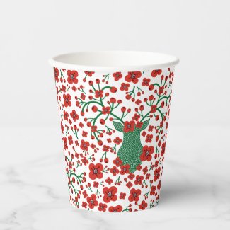 Scandinavian Christmas Floral Pattern with Antlers