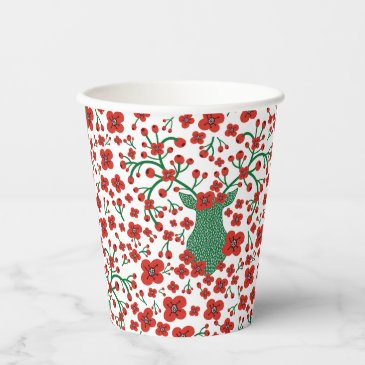 Scandinavian Christmas Floral Pattern with Antlers
