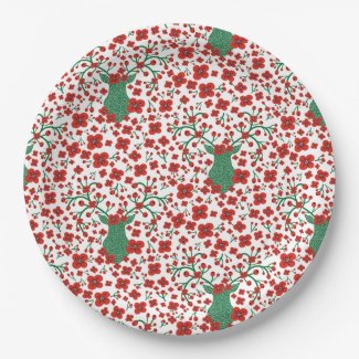 Scandinavian Christmas Floral Pattern with Antlers