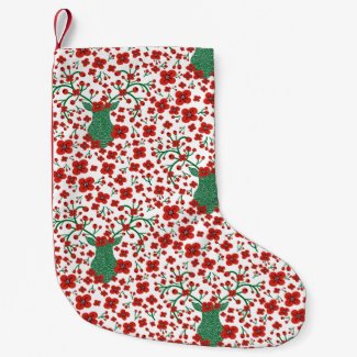 Scandinavian Christmas Floral Pattern with Antlers