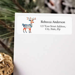 Scandinavian Christmas Floral & Reindeer Return Label