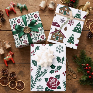 Scandinavian Christmas Folk-Art Alpine Reindeers Wrapping Paper Sheets
