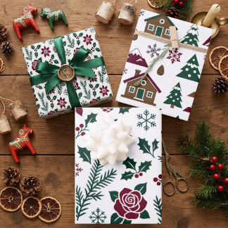 Scandinavian Christmas Folk-Art Alpine Reindeers Wrapping Paper Sheets