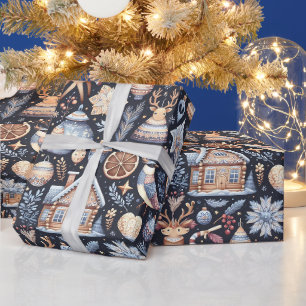 Scandinavian Christmas Folk Art Wrapping Paper