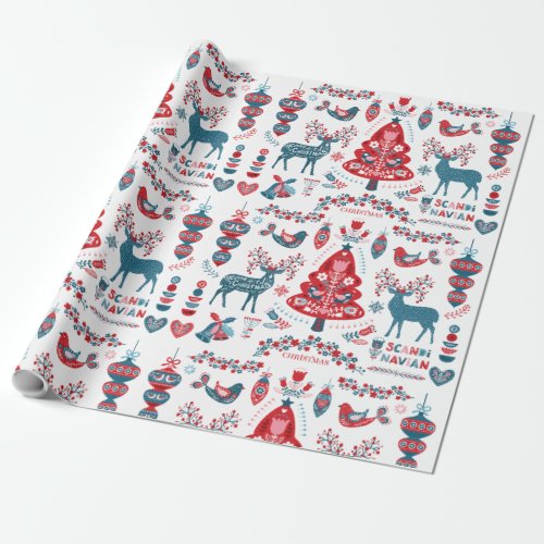 scandinavian christmas folk art  wrapping paper