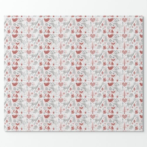 Scandinavian Christmas Forest And Animals Wrapping Paper